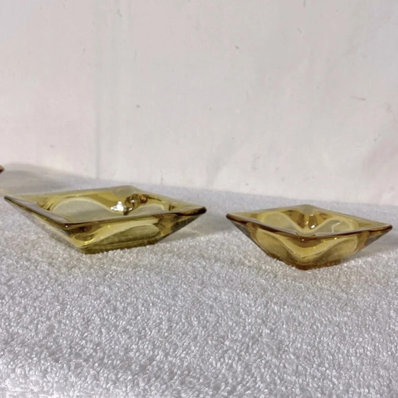Vintage Amber Glass 3 Square Nesting Ashtrays  Trinket Dishes - Picture 6 of 15